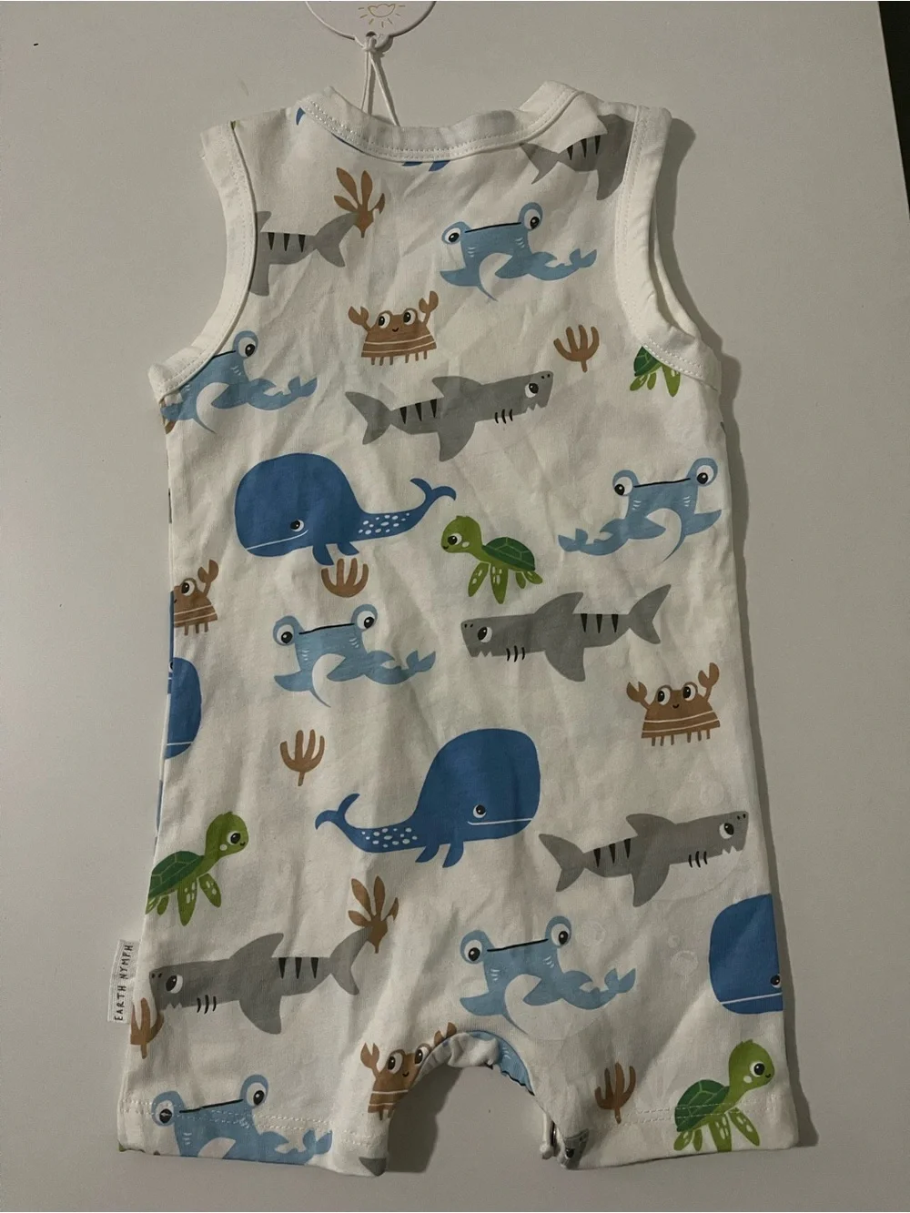 Earth Nymph Kids White Ocean Animal Sleeveless Romper